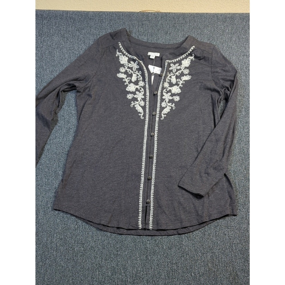 J. Jill NWT Embroidered Button Front Top Long Sleeve Size L‎ Boho